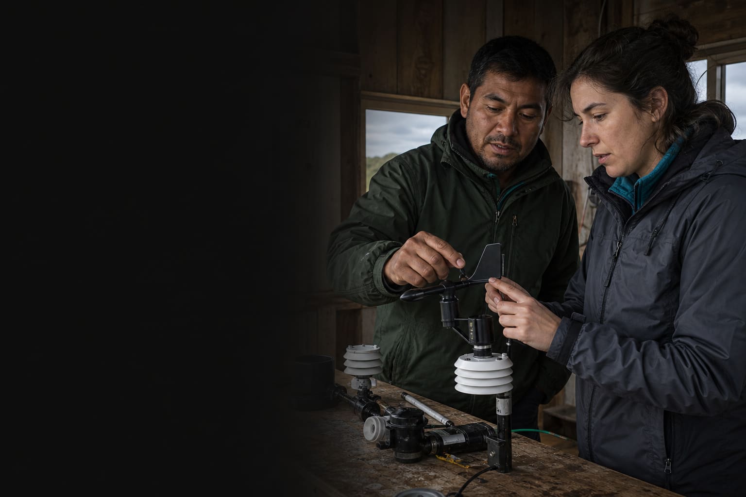 Field volunteer learning Spanish while calibrating weather instruments in Patagonia