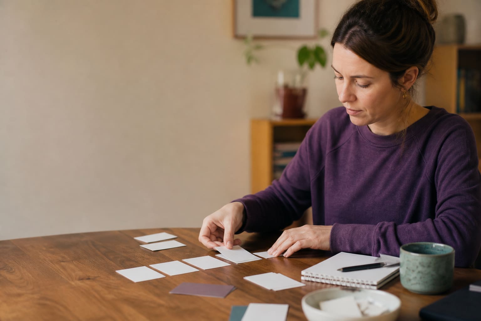 Estudiante organizando tarjetas para construir oraciones con verbos auxiliares en inglés